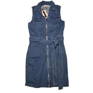 NEW Denim Blvd LA Zip Front Denim Dress Womens Small S Sleeveless Belted NWT